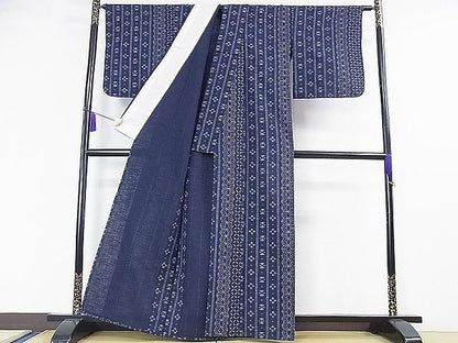 平和屋本店■極上　久留米絣　単衣　綿　麻の葉　七宝　花間道　逸品　DZAA0600kh4 - 平和屋
