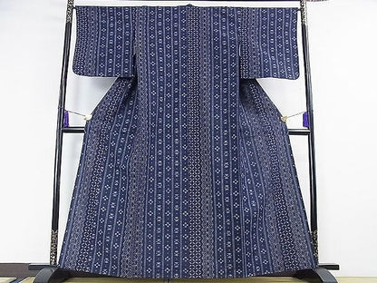 平和屋本店■極上　久留米絣　単衣　綿　麻の葉　七宝　花間道　逸品　DZAA0600kh4 - 平和屋