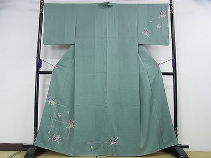 平和屋本店■極上　キモノデザイナー　斉藤上太郎　訪問着　枝花文　水浅葱色地　反端付き　逸品　未使用　DZAA0606kh4 - 平和屋