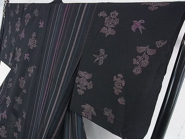 平和屋本店■極上　夏物　撫松庵　セオアルファ　訪問着　片身替わり　舞蝶花鳥文　黒地　洗える着物　DZAA0610kh5 - 平和屋