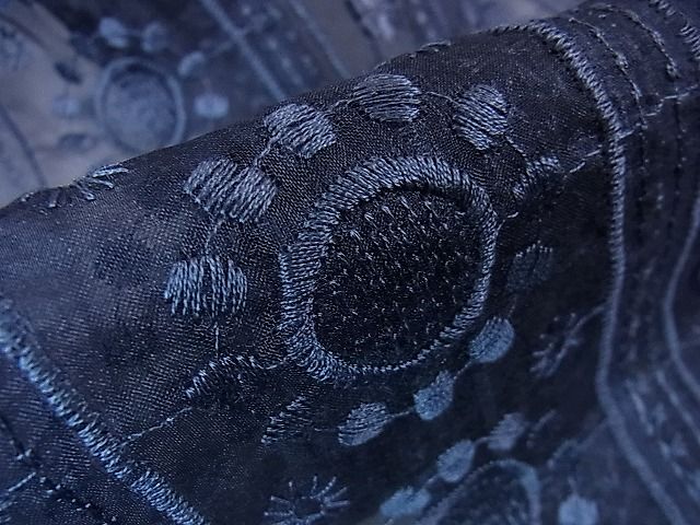 平和屋本店■極上 シルクオーガンジー 長羽織 スリーシーズン春夏秋 塵除け 黄金繭糸 刺繍 レース 花間道 反端付き 逸品未使用 DZAA0731kh4 - 平和屋