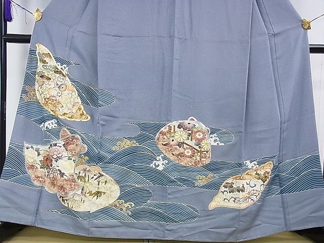 平和屋本店■極上　野口彦太郎 大彦三代目 江戸染繍友禅 色留袖　駒刺繍 薄花色地 金銀糸　銀通し地　松坂屋染織名作展　逸品　DZAA0793kh4 - 平和屋