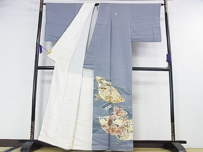 平和屋本店■極上　野口彦太郎 大彦三代目 江戸染繍友禅 色留袖　駒刺繍 薄花色地 金銀糸　銀通し地　松坂屋染織名作展　逸品　DZAA0793kh4 - 平和屋