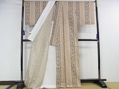 平和屋本店■極上　小紋　単衣　よろけ縞紋紗　花唐草文　やまと金ラベル　反端付き　逸品　未使用　DZAA0813kh4 - 平和屋