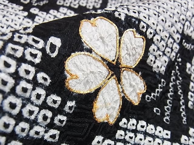 平和屋本店■極上　振袖・長襦袢(無双仕立て)セット　駒刺繍　絞り　舞桜　黒地　逸品　DZAA0848kh4 - 平和屋