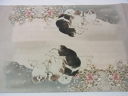 平和屋本店■極上　太鼓柄京袋帯　長沢芦雪　狗児図　手描き　逸品　DZAA0928kh4 - 平和屋
