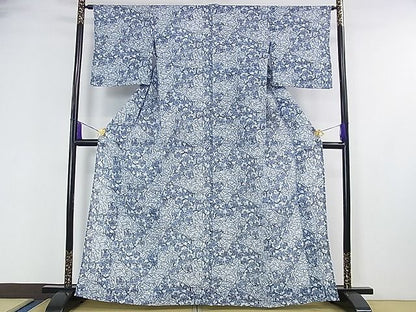 平和屋本店■極上　夏物　竺仙　綿紅梅　浴衣　藍染　南天蔦の葉文　ゑり善扱い　綿　逸品　DZAA0955kh4 - 平和屋