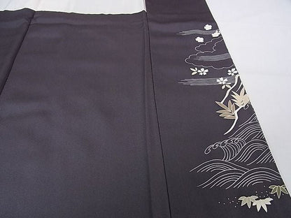 平和屋本店■極上　訪問着　駒刺繍　御所車立波花文　金彩　羊羹色地　鈴乃屋扱い　反端付き　逸品　DZAA0981kh4 - 平和屋