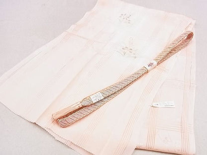 平和屋本店■夏物　和装小物　帯締め・帯揚げセット　縦絽　格子草花文　くみひも　逸品　未使用　DZAA10181kh4 - 平和屋