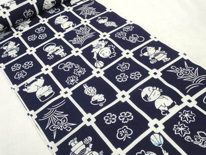平和屋本店■希少　夏物　浴衣　反物　着尺　サザエさん　綿　紺地　逸品　未使用　DZAA10340kh5
