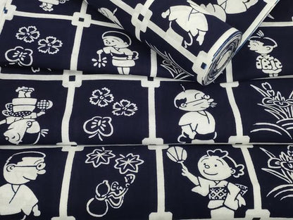 平和屋本店■希少　夏物　浴衣　反物　着尺　サザエさん　綿　紺地　逸品　未使用　DZAA10340kh5