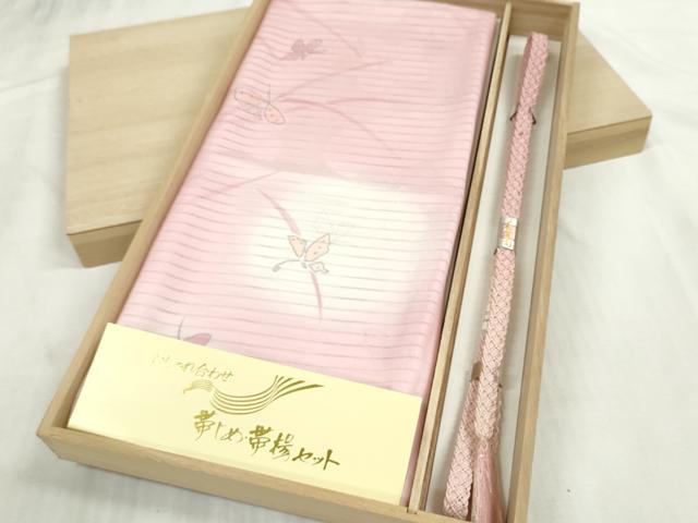 平和屋本店■夏物　和装小物　帯締め・帯揚げセット　絽　舞蝶文　暈し染め　くみひも　逸品　未使用　DZAA10364kh5