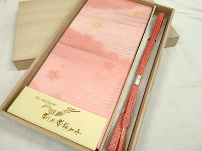 平和屋本店＊夏物 和装小物 帯締め・帯揚げセット 絽 流水花地紋 金彩 逸品 未使用 DZAA10366kh5