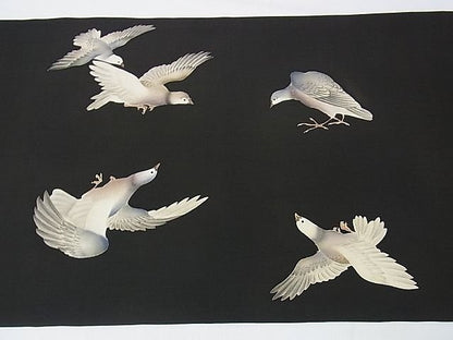 平和屋本店■希少　アンティーク　大正ロマン　両面太鼓柄袋帯　刺繍　骸骨　骨　芒　三日月　鳥　黒地　銀糸　DZAA1068kh4 - 平和屋