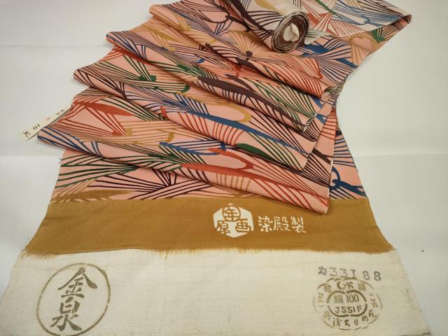 平和屋本店■極上　型絵染の人間国宝　稲垣稔次郎　羽織・コート　反物　羽尺　松葉重ね　逸品　未使用　DZAA10871kh5