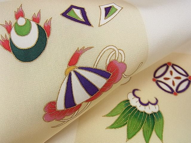平和屋本店■極上　塩瀬　九寸名古屋帯　宝尽くし市松文様　金彩　逸品　未使用　DZAA1091kh4 - 平和屋