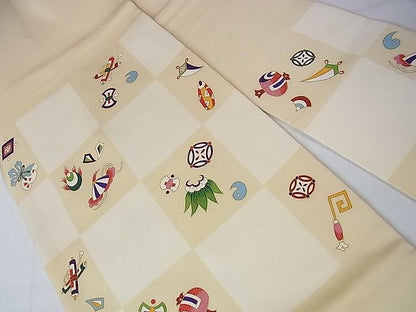 平和屋本店■極上　塩瀬　九寸名古屋帯　宝尽くし市松文様　金彩　逸品　未使用　DZAA1091kh4 - 平和屋