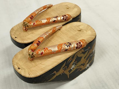平和屋本店■和装小物　ぽっくり下駄　こっぽり・おこぼ下駄　畳表　金蒔絵　群れ鶴　逸品　DZAA10977kh5