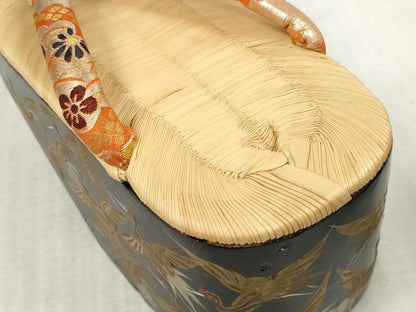 平和屋本店■和装小物　ぽっくり下駄　こっぽり・おこぼ下駄　畳表　金蒔絵　群れ鶴　逸品　DZAA10977kh5