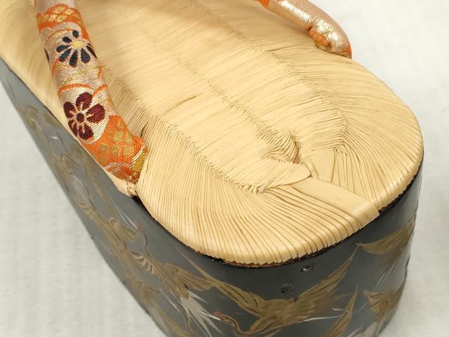 平和屋本店■和装小物　ぽっくり下駄　こっぽり・おこぼ下駄　畳表　金蒔絵　群れ鶴　逸品　DZAA10977kh5