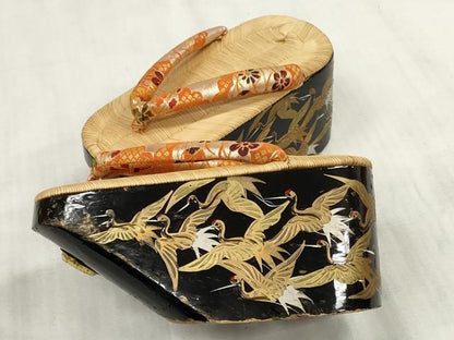 平和屋本店■和装小物　ぽっくり下駄　こっぽり・おこぼ下駄　畳表　金蒔絵　群れ鶴　逸品　DZAA10977kh5