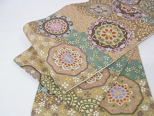 平和屋本店■極上　明綴れ　全通柄袋帯　正倉院花文　金糸　逸品　DZAA1097kh4 - 平和屋