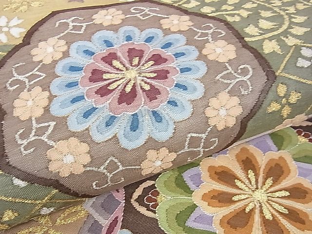 平和屋本店■極上　明綴れ　全通柄袋帯　正倉院花文　金糸　逸品　DZAA1097kh4 - 平和屋