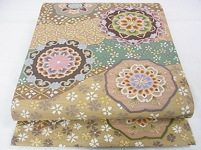 平和屋本店■極上　明綴れ　全通柄袋帯　正倉院花文　金糸　逸品　DZAA1097kh4 - 平和屋