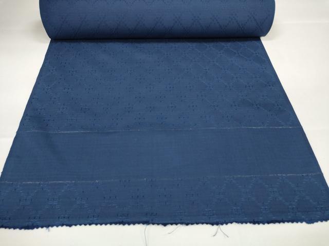 平和屋本店■極上　色無地　反物　着尺　本藍　花織　菱　留紺色　逸品　未使用　DZAA11109kh5