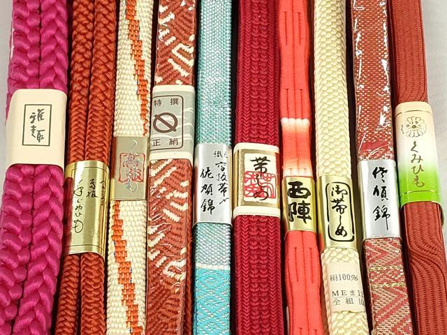 平和屋本店■和装小物　帯締め10本　西陣　佐賀錦　くみひも　手ぐみひも　金糸　逸品　未使用　DZAA11161kh5