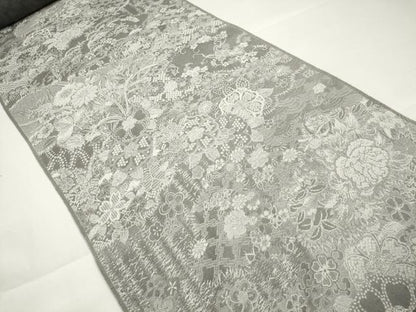 平和屋本店●極上 山岡古都・古都染人 染織美術品 薬墨染 天目織 お召 反物 着尺 草花文 逸品 未使用 DZAA11172kh5