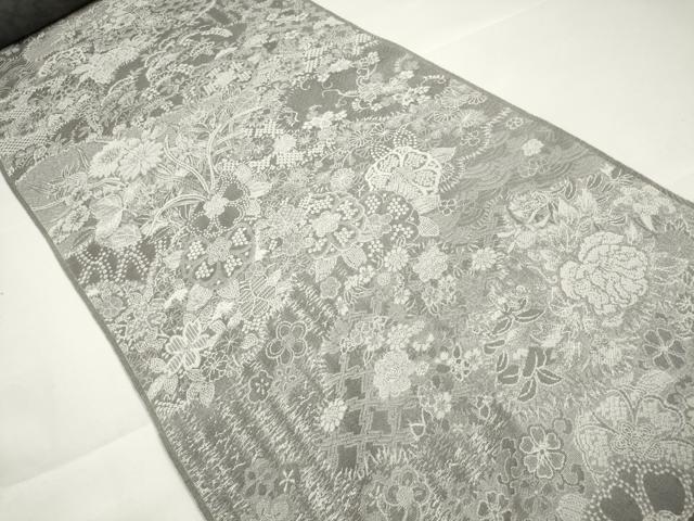 平和屋本店●極上 山岡古都・古都染人 染織美術品 薬墨染 天目織 お召 反物 着尺 草花文 逸品 未使用 DZAA11172kh5