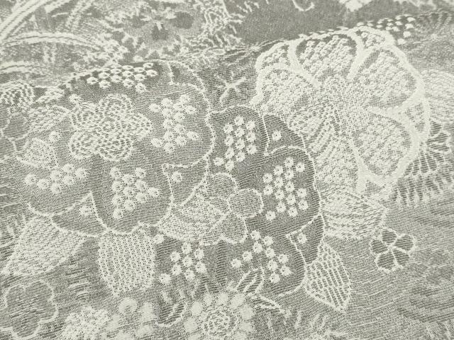 平和屋本店●極上 山岡古都・古都染人 染織美術品 薬墨染 天目織 お召 反物 着尺 草花文 逸品 未使用 DZAA11172kh5