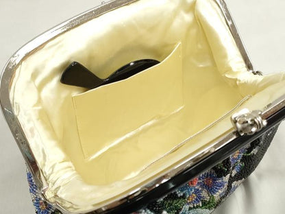 平和屋本店●和装小物　ビーズバッグ　和装バッグ　草花　がま口　持ち手付き　レトロ　逸品　DZAA11178kh5
