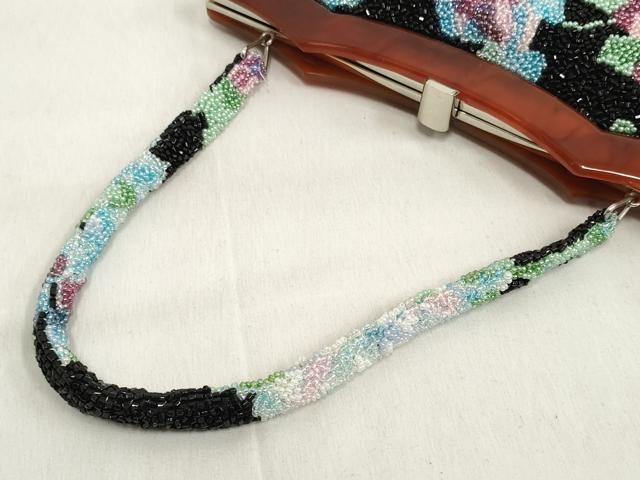平和屋本店●和装小物　ビーズバッグ　和装バッグ　草花　がま口　持ち手付き　レトロ　逸品　DZAA11179kh5