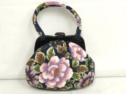 平和屋本店●和装小物　ビーズバッグ　和装バッグ　草花　がま口　持ち手付き　レトロ　逸品　DZAA11180kh5