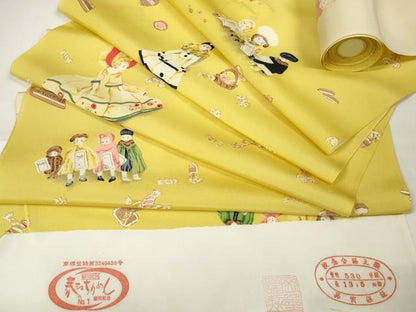 平和屋本店■極上　京友禅老舗　岡重謹製　長襦袢　反物　着尺　西洋人物　逸品　未使用　DZAA11201kh5