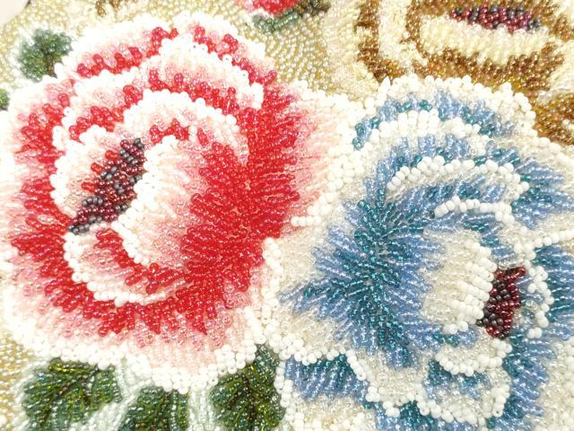 平和屋本店●和装小物　ビーズバッグ　和装バッグ　草花　がま口　持ち手付き　レトロ　逸品　DZAA11208kh5