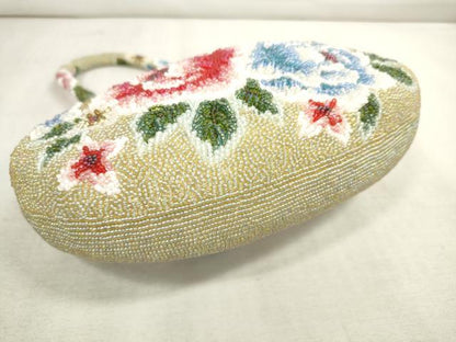 平和屋本店●和装小物　ビーズバッグ　和装バッグ　草花　がま口　持ち手付き　レトロ　逸品　DZAA11208kh5