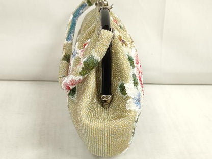 平和屋本店●和装小物　ビーズバッグ　和装バッグ　草花　がま口　持ち手付き　レトロ　逸品　DZAA11208kh5