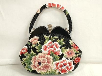 平和屋本店●和装小物　ビーズバッグ　和装バッグ　草花　がま口　持ち手付き　レトロ　逸品　DZAA11211kh5