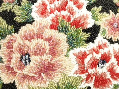 平和屋本店●和装小物　ビーズバッグ　和装バッグ　草花　がま口　持ち手付き　レトロ　逸品　DZAA11211kh5
