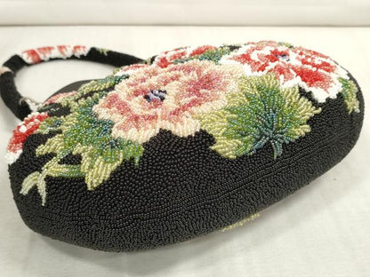 平和屋本店●和装小物　ビーズバッグ　和装バッグ　草花　がま口　持ち手付き　レトロ　逸品　DZAA11211kh5