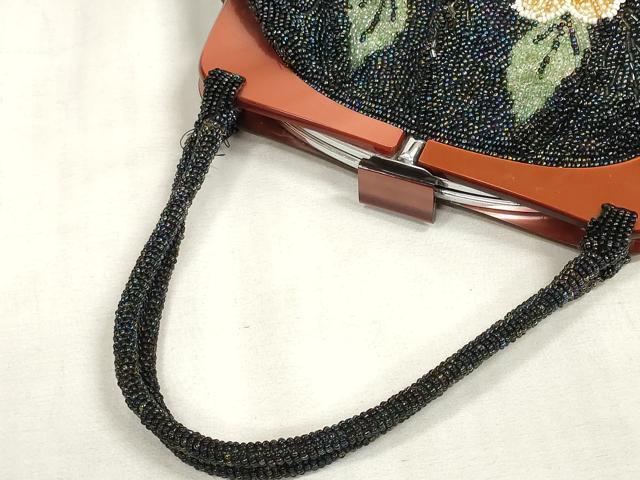 平和屋本店○和装小物 ビーズバッグ 和装バッグ 草花 がま口 持ち