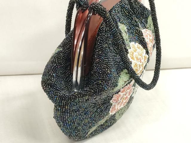 平和屋本店□和装小物 ビーズバッグ 和装バッグ 草花 がま口