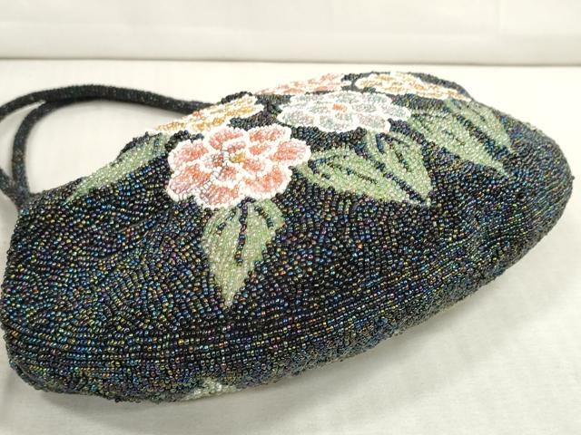 平和屋本店□和装小物 ビーズバッグ 和装バッグ 草花 がま口