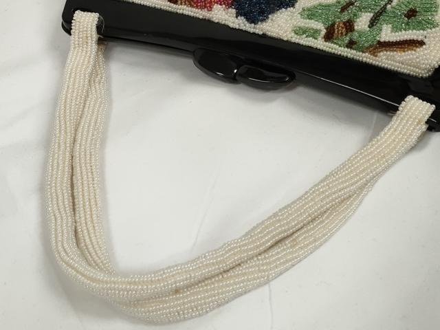 平和屋本店●和装小物 和装バッグ ビーズバッグ 枝花 がま口 持ち手付き レトロ 大容量 逸品 DZAA11232kh5