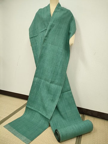 平和屋本店■希少　浦野理一　経節紬　反物　着尺　青緑色　三越扱い　逸品　未使用　DZAA11274kh5