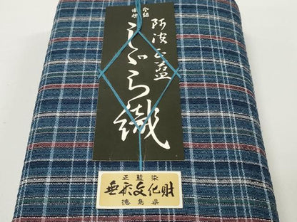 平和屋本店■夏物　阿波しじら織　浴衣　反物　着尺　格子　証紙付き　綿　逸品　未使用　DZAA11281kh5