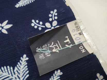 平和屋本店∴夏物 竺仙鑑製 浴衣 反物 着尺 綿絽 草花 紺地 証紙付き 綿 逸品 未使用 DZAA11286kh5